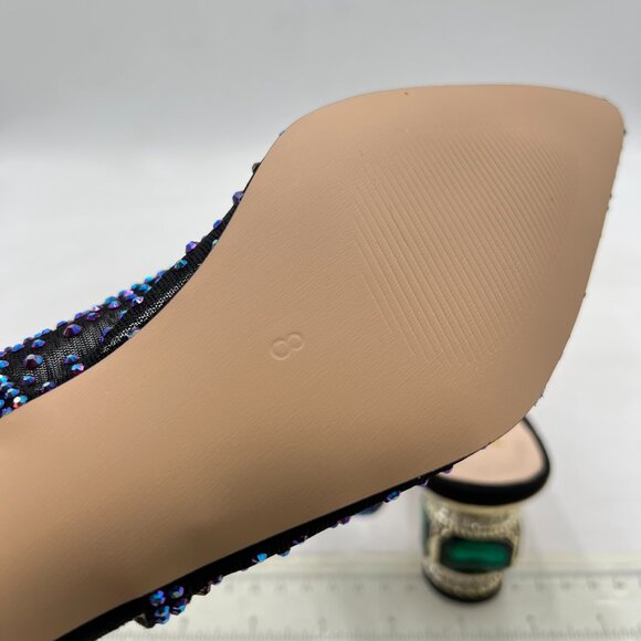 FSJ Dark Purple Pointed Toe Slingback Wedding Chunky Low Heel Rhinestone Pumps - Picture 6 of 8